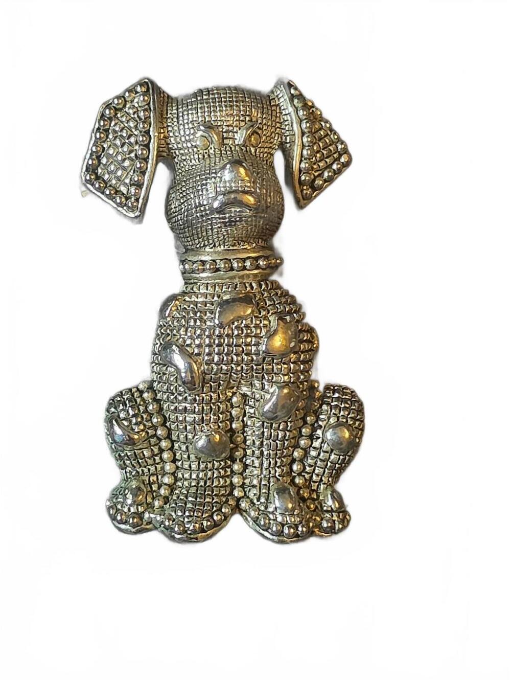 Vtg Silver Tone Marcasite Dog Brooch Pin 2 1/8" Pet Jewelry